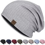 HAMUNI Slouchy Beanie Hip-Hop Soft Lightweight Running Beanie Hat Breathability & Elasticity Adult Dwarf Hats Chemo Cap Skull Cap for Men Women (Light Grey)