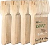 MATANA 100% Natural Bamboo Wooden Forks 5.5" Inch/ 14cm (200 Pack) Compostable Cutlery, Biodegradable Utensils for Party, Catering & Takeaway