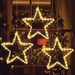 ELKTRY Christmas Star Window Lights, 3 Big Stars 135 LEDs Christmas Window Hanging Lights Battery Powered with 6 Hooks, 8 Modes with Timer, Waterproof Xmas Window Decoration Lights Indoor Outdoor