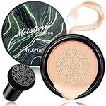 Mushroom Head Air Cushion CC Cream Foundation Moisturizing Concealer BB Cream,Bright Face Makeup Base Long Lasting with Mushroom Makeup Sponge(Natural)