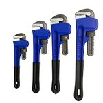 HFS(R) 4 Pack Heavy Duty Pipe Wrench Set, Adjustable 8" 10" 12" 14" Soft Grip Plumbing Wrench Set with Storage Bag