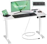 YOUTHCLUB Height Adjustable Electric Standing Desk, 120x60cm Adjustable Stand Up Desk with Power Outlets & USB/Type-C, Memory Computer Touch Screen for Work, Office, Home, White