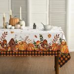 Horaldaily Fall Tablecloth 60x104 Inch Rectangular, Thanksgiving Autumn Harvest Pumpkin Mushroom Orange Buffalo Plaid Table Cover for Party Picnic Dinner Decor