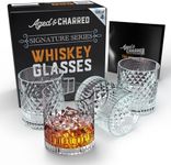 Aged & Charred Old Fashioned Whiskey Glasses Set of 4 - Premium Crystalline Bourbon Glass - Scotch Glasses Sophisticated Design - Elegant Whiskey Bourbon Gift Box for Men