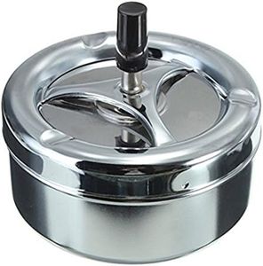 Portable Practical Home Metal Ashtray Spinning Black Rotation Plain Cigarette Ash Tray Push Down Smoking