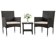 FDW Outdoor Patio Wicker Rattan Chair Conversation Garden Porch Furniture Sets for Yard and Bistro with Coffee Table (Black)