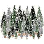 Yahpetes Christmas Trees 30 Pcs Artificial Christmas Trees Bottle Brush Trees with 3 Sizes,Sisal Snow Trees with Wooden Base for Miniature Scenes, Christmas Crafting and Designing (Green,Sliver)