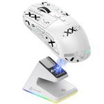 MANBASNAKE X6 49g Superlight Wireless Gaming Mouse with Magnetic RGB Charging Dock,BT/2.4GHz Wireless/Wired Mouse,PixArt PAW3395 Sensor, 26000DPI, Griptape, 200Hrs Battery for Win/Mac (White)