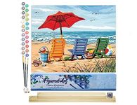 Figured'Art Paint by Numbers for Adults Beach Chairs 40x50cm - Craft Art Painting Rolled Canvas with DIY wooden frame