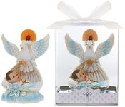 Lunaura Religious Keepsake - Set of 12"Boy" Baby Laying in Basket with Dove and Candle Favors - Blue