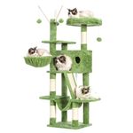 Hey-brother Cat Tree, 53 inch Cat Tower for Indoor Cats, Cat House with Padded Platform Bed, Toy Balls, Large Cozy Condo, Hammocks and Sisal Scratching Posts, Green MPJ019-SGR