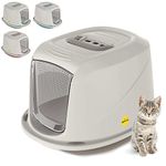 CAT CENTRE Medium Grey Cat Hooded Litter Tray Extra Deep Kittens Small Cats Toilet Enclosed Box Pan Loo Filter Flap Door Detachable Rim Rounded Corners Safe Durable Galaxy Carry Handle