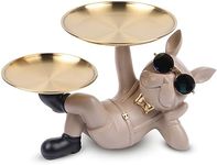 Suruim Resin Bulldog Statue with Two Storage Trays French Bulldog Storage Tray Statue Strange Key Holder Bowl Dog Decoration Very Cool Office Desk Decoration (Brown -2)