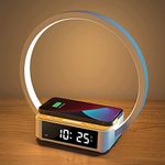 Amouhom Bedside Lamp Wireless Charger Table Lamp Touch Control 3 Light Hues 10W Max Wireless Charging Desk Lamp with Alarm Clock Eye-Caring Reading Light, Home, Dorm and Office