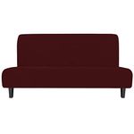 Easy-Going Stretch Sofa Slipcover Armless Sofa Cover Furniture Protector Without Armrests Slipcover Soft with Elastic Bottom for Kids Spandex Jacquard Fabric Small Checks(Futon,Wine)