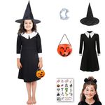 Sarvda Halloween Dress for Girls | Inspired Character Dress | Stylish Dress with Scary Teeth | Witch Hat | Pumpkin Basket | Makeup Tattoo Scars Wounds | For 5 to 6 Year Girls