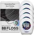 Brushmo Black Floss (BB Floss), US Dentist-Designed Oral Care, Stain-Absorbing, Woven Expanding Dental Floss with Natural Wax to Prevent Gum Disease, Non-Toxic PTFE & PFAS Free, 5 Spools (275 yd)