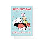 Happy Birthday Greeting Cards - Japanese Style Cute Kawaii Art Card with Envelope (Sushi Celebration) - code S28