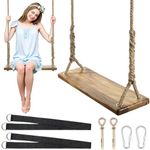 Wooden Tree Swing,Wooden Swing for Adults/Kids with 500lbs Load Capacity Waterproof Wooden Hanging Swing Seat Adjustable Hemp Rope Plus Tree Straps 100 inch for Indoor,Backyard,Garden,Playground