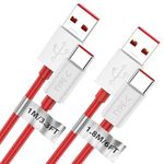 ACAGET Warp Charge Cable Replacement for OnePlus 8 7T 7 Pro 6T 6, 2 Pcs/1M+1.8M, 65W Dash Charging Cable Type C Cable USB C to USB Lead SUPERVOOC Charging for OnePlus 5/5T 3/3T Nord 2 Lite 2T CE 2 3 f