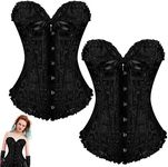 Hicarer 2 Pcs Halloween Lace Corset Tops for Women Overbust Corset Bustier Lingerie Corset Bodysuit Shapewear, Black, Large