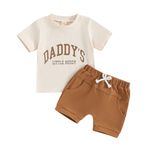 PanLidapan Toddler Baby Boy Summer Outfits Short Sleeve DADDY’S LITTLE BUDDY Print T-Shirts and Drawstring Shorts Tracksuit 2Pcs Clothes Set (Khaki, 12-18 Months)