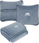 BlueHills Premium Soft Plush Travel Blanket Pillow for Airplane Traveling Essentials in a Bag Flight Throw with Hand Luggage Belt Backpack Clip Compact Portable Plane Accessories Grayish Blue - T026