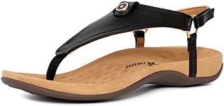 Athlefit Women's Comfortable Orthopedic Sandals Thong Dressy T-Strap Orthotic Casual Summer Arch Support Black Sandals size 8