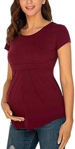 Glampunch Women's Maternity Tops Short&3/4 Sleeve Round Neck Front Pleat Peplum Tunic Top Pregnancy Shirts