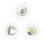 HLFMVWE Mirror Wall Decor White Mirrors for Wall Metal Sunburst Mirrors Home Decoration Wall Art Decorative Mirror Suitable for Living Room Bedroom Bathroom Entrance Set of 3 12''