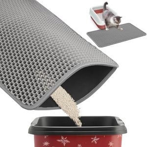 Powools 27" x 19" Cat Litter Mat - Large Litter Box Mat with Double Layers, Urine-Proof and Non-Slip Litter Trapping Mat, Easy to Clean Kitty Litter Mats for Floor, Scatter Control, Grey