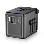 URJD Universal Travel Adapter Offers 3X 3.0A USB-C Ports, 2X 2.4A USB-A Ports, All-in-One International Power Plug Adaptor Worldwide Wall Charger for 200+ Countries