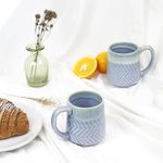 Green Route Handpainted Occean Wave Chevron Coffee Mug – 300 ML Handmade Sky Blue Ceramic Tea Cup Microwave Dishwasher Safe Milk Chocolate Coffee Cup Perfect for Gift (Set of 6, 300 ML)