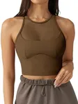 LASLULU Sexy Sports Bra for Women Halter Neck Medium High Impact Cropped Tank Tops Wirefree Sleeveless Crop Workout Tank Tops(Brown X-Large)