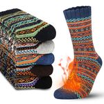 Jeasona 5 Pairs Wool Socks Men 9-11 Warm Winter Socks Men Thermal Wool Thick Socks Men Christmas Vintage Socks