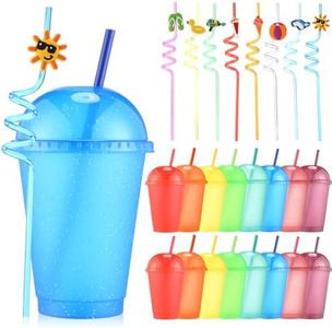 Jingmore 16 Pcs 16 oz Plastic Reusable Cups with Lids and Straws Bulk Plastic Tumbler with Straw and Lid Iced Coffee Cups with Lids Glitter Tumbler for Summer Birthday Wedding Party(Multi Color)