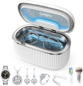 onlikin 45KHz Ultrasonic Jewelry Cleaner, 5 Timer & 3 Power Modes, 35W Retainer Cleaner for Jewelry, Eyeglasses, Rings, Watch Strap, Dentures - Quiet <38dB, 20oz, 304 Stainless Steel (Ceramic White)