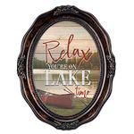 Cottage Garden Relax, You're On Lake Time Amber Wavy 5 x 7 Oval Table Top and Wall Photo Frame