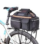 Bike Rear Rack Bag Extra Large 14L Bicycle Trunk Bag Multifunctional Bike Pannier Bag, Multi Pockets Cycling Rear Seat Storage Bag, Bike Bag for Rear Carrier with Shoulder Strap & Reflective Area