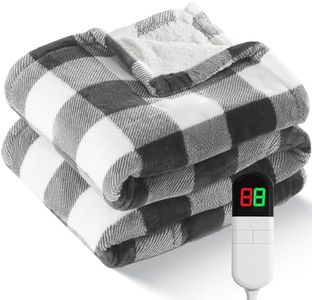 Electric Heated 62"x 84" Sherpa Buffalo Plaid Christmas Twin Blanket with 6 Heating Levels & 10 Hours Auto Off, Fast Heating Warm Washable Blanket with Over-Heat Protection, ETL Certification, Grey