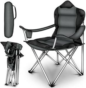 TRESKO® Chaise de Camping Pliante et transportable | jusqu'à 150 kg | Chaise de pêche Portable avec accoudoirs et Porte-gobelets (Gris)