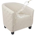 SearchI Waterproof Club Chair Slipcover Stretch Barrel Chair Covers Jacquard Tub Chair Slipcovers Spandex Armchair Sofa Cover Removable Couch Furniture Protector Arm Chair Cover for Living Room（Beige）