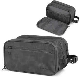 PAVILIA Toiletry Bag for Men, Travel Toiletries Bag | Water-resistant Dopp Kit, PU Leather Shaving Pouch Organizer for Accessories, Cosmetic, Hygiene, Grooming Essentials (Dark Gray)