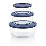 Pyrex Simply Store 6-Pc Glass Food Storage Container Set with Lid, 7-Cup, 4-Cup, & 2-Cup Round Glass Storage Containers with Lid, BPA-Free Lid, Dishwasher, Microwave and Freezer Safe, Blue