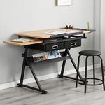 SogesGame Adjustable Drafting Table,Multi-Function Folding Drawing Desk Drawing Board Craft Table Writing Desk Studio Desk with 2 Storage Drawers & Stool for Painting Sketching Art Craft