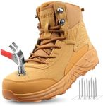 Blapek Steel Toe Work Boots for Men Non Slip Puncture Proof Safety Work Shoes for Men with Indestructible Construction Comfortable Perfect for Outdoor, Hiking, Construction Yellow 9.5