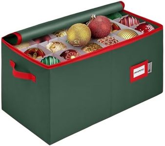 Christmas Ornament Storage Container with Dividers - Box Stores Up to 54 Ornaments, Zippered, Convenient, Adjustable, Large Organizer Bin to Protect Holiday Décor, Fits Most Standard Size, Green
