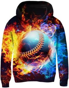 AIDEAONE Boys Girls Hoodies Size 14-16 Kids Baseball Print Pullover Fire Sweatshirts with Pocket for Son Daughter