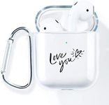 AKABEILA AirPods Case Cover, Compatible for Apple AirPods 2 & 1 2nd 1st Generation Cases Silicone Clear With Design Front LED Visible Wireless Charging Case Women Transparent Cute with Carabiner