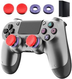 ThinTree Steel Black Wireless Controller Compatible for PS-4/Pro/Slim/PC, (Includes A Pair of Joystick Caps and Cushioning Pads), 3.5mm Audio Jack